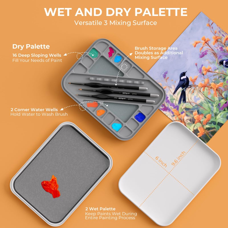 Nicpro Miniature Painting Kit with Wet Palette & 11PCS Detail Paint Brushes Drybrush, 100PCS Wet Pallet Paper, 4PCS Sponge, Brush Holder Mixing Paint Saver Palette for Miniature Model Painting - Image 4