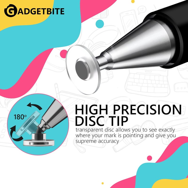 GadgetBite Stylus Pen for Android Tablet & iOS All Touchscreen Devices Capacitive Universal Smart Pen Pencil with Fine Point Disc Tip Lightweight Metal Body and Magnetic Cover for Mobile Phone iPad Tab - Black - Image 4