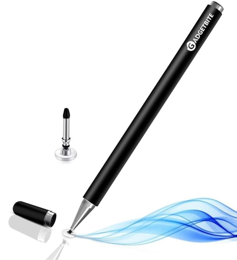 GadgetBite Stylus Pen for Android Tablet & iOS All Touchscreen Devices Capacitive Universal Smart Pen Pencil with Fine Point Disc Tip Lightweight Metal Body and Magnetic Cover for Mobile Phone iPad Tab - Black - Image 1