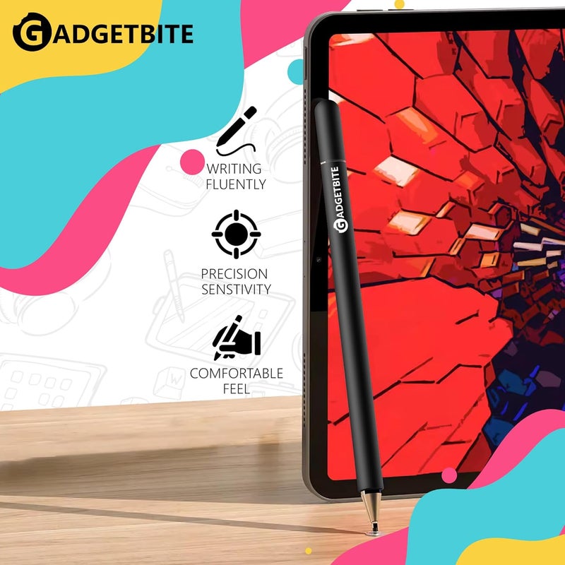 GadgetBite Stylus Pen for Android Tablet & iOS All Touchscreen Devices Capacitive Universal Smart Pen Pencil with Fine Point Disc Tip Lightweight Metal Body and Magnetic Cover for Mobile Phone iPad Tab - Black - Image 2