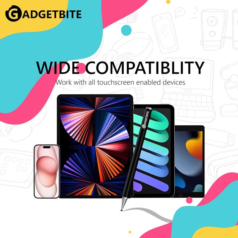 GadgetBite Stylus Pen for Android Tablet & iOS All Touchscreen Devices Capacitive Universal Smart Pen Pencil with Fine Point Disc Tip Lightweight Metal Body and Magnetic Cover for Mobile Phone iPad Tab - Black - Image 5