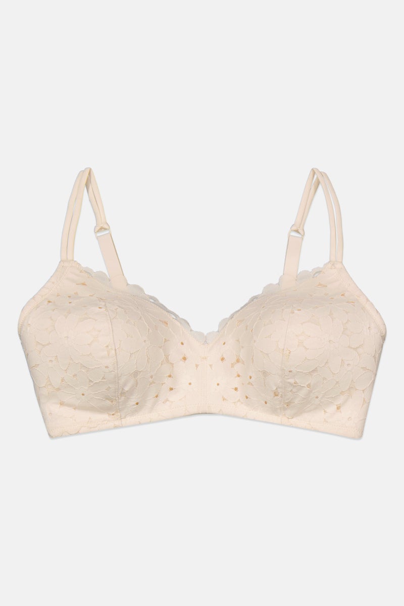 Etam Women Textured Lightly Padded Bra, Off White - Image 1