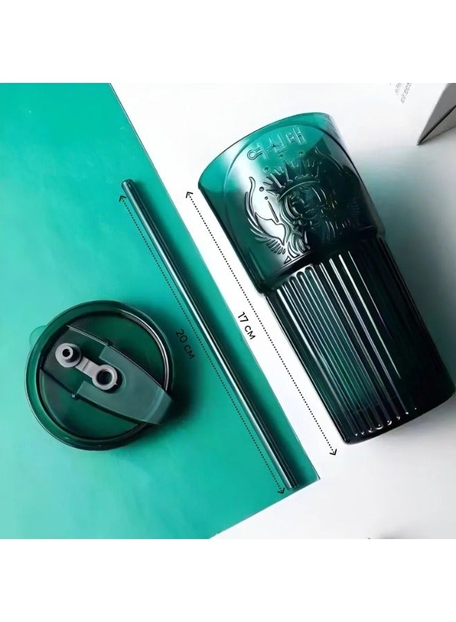 FALMER Luxury Double Wall Glass Mug with Stylish Design and Airtight Lid 600ml for Iced Coffee, Smoothies, Cocktails, Home Use and Travel with Brush (Green)  - Image 3