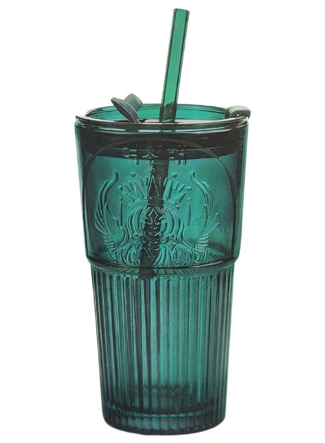 FALMER Luxury Double Wall Glass Mug with Stylish Design and Airtight Lid 600ml for Iced Coffee, Smoothies, Cocktails, Home Use and Travel with Brush (Green)  - Image 2