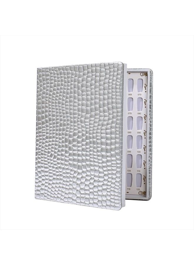 NMKL38 120 Nail Color Chart Display Book for Nail Polish UV Gel Color Cards Nail Salon Tool with False Nail Tips (Silver) - Image 1