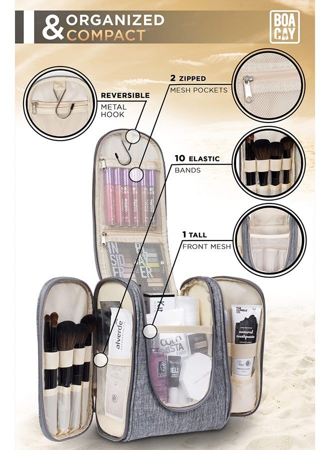 BOACAY Premium Hanging Travel Toiletry Bag for Women and Men, Hygiene Bag, Bathroom and Shower Organizer Kit with Elastic Band Holders for Toiletries, Cosmetics, Makeup, Brushes - Image 2