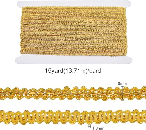 FINGERINSPIRE 14 Yards Metallic Braid Lace Trim Flower Pattern Gold Centipede Lace Ribbon Decorated Gimp Trim for Wedding Bridal Costume or Jewelry Crafts and Sewing 14 inch8mm x13mm - Image 3