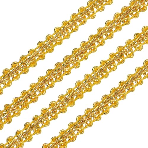 FINGERINSPIRE 14 Yards Metallic Braid Lace Trim Flower Pattern Gold Centipede Lace Ribbon Decorated Gimp Trim for Wedding Bridal Costume or Jewelry Crafts and Sewing 14 inch8mm x13mm - Image 1
