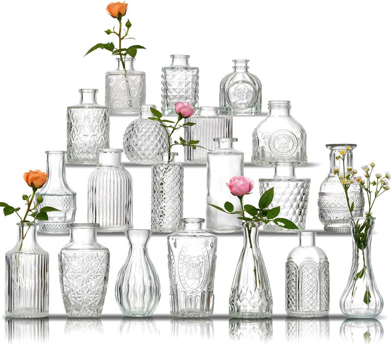 Ulodimi Glass Bud Vase Set of 20 - Small Vases for Flowers in Bulk - Assorted Vintage Crystal Vases for Flowers, Table Centerpieces (Clear, 20 Pcs) - Image 1