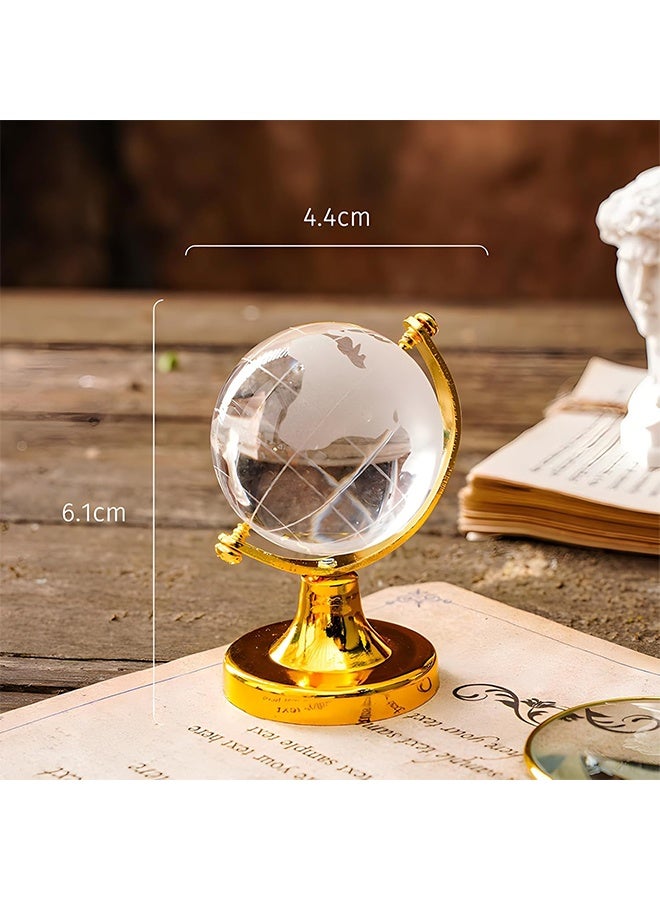Mini Crystal Sphere Globe, Round Earth World Glass Ball Decorative Crystal Desktop Ornament Home Office Decor Golden - Image 2