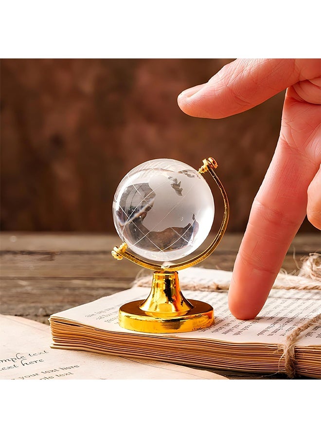 Mini Crystal Sphere Globe, Round Earth World Glass Ball Decorative Crystal Desktop Ornament Home Office Decor Golden - Image 4