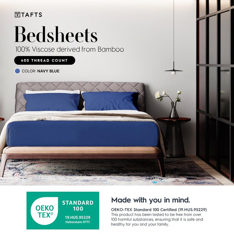Tafts Tafts 100% Viscose derived from Bamboo Sheets King Size Bed Sheet Set  17 Inch Deep Pockets  Luxuriously Soft  Silky  Cooling Sheets  Double Stitched  Lifetime Quality Promise (Navy Blue)  - Image 2