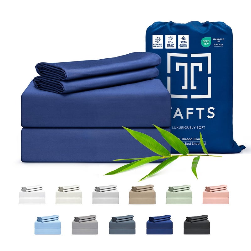 Tafts Tafts 100% Viscose derived from Bamboo Sheets King Size Bed Sheet Set  17 Inch Deep Pockets  Luxuriously Soft  Silky  Cooling Sheets  Double Stitched  Lifetime Quality Promise (Navy Blue)  - Image 1