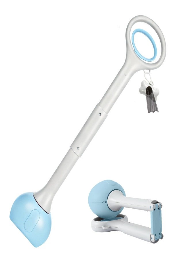 SRTFINE Pooper Scooper with Long Handle 28”, Heavy Duty & Foldable, No Touch Waste Pickup Tool for Large Medium Small Dogs,Portable for Lawn Grass Dirt Gravel, Includes 1 Rolls Waste Bags (Blue-Large) - Image 1