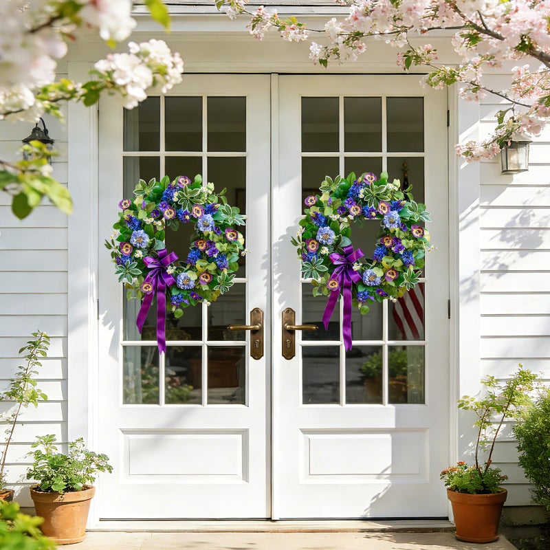 Soomeir Spring Wreaths for Front Door 24 Inch, Outdoor Summer Wreath with Pansy, Hydrangea & Floral Accents, Spring Wreath for Front Door Outside, Summer Wreaths Front Door for Home Decor - Image 5