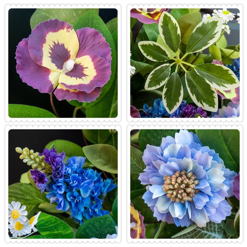 Soomeir Spring Wreaths for Front Door 24 Inch, Outdoor Summer Wreath with Pansy, Hydrangea & Floral Accents, Spring Wreath for Front Door Outside, Summer Wreaths Front Door for Home Decor - Image 3