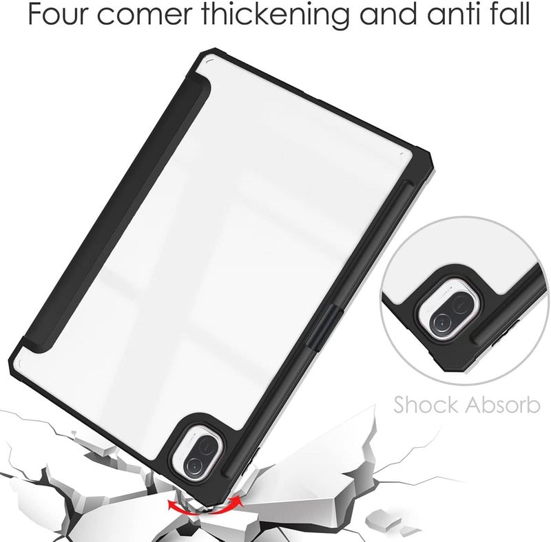 إكسفور جراب لجهاز شاومي مي باد 5/5 برو 11 بوصة، غطاء تابلت مع حامل قلم، خاصية الإيقاظ/السكون التلقائي، حامل ثلاثي الطي، غلاف خلفي شفاف، جراب واقٍ ذكي أسود - Image 3