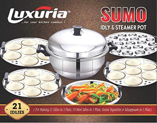 luxuria Sumo Stainless Steel Induction Idly Pot (5 Plates, 21 Idlis), Silver - Image 3