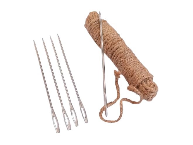 Hookcart 5 PC Hard Needles for Stitching Gunny Bags, Canvas with 1 Pack Jute Rope - Image 1