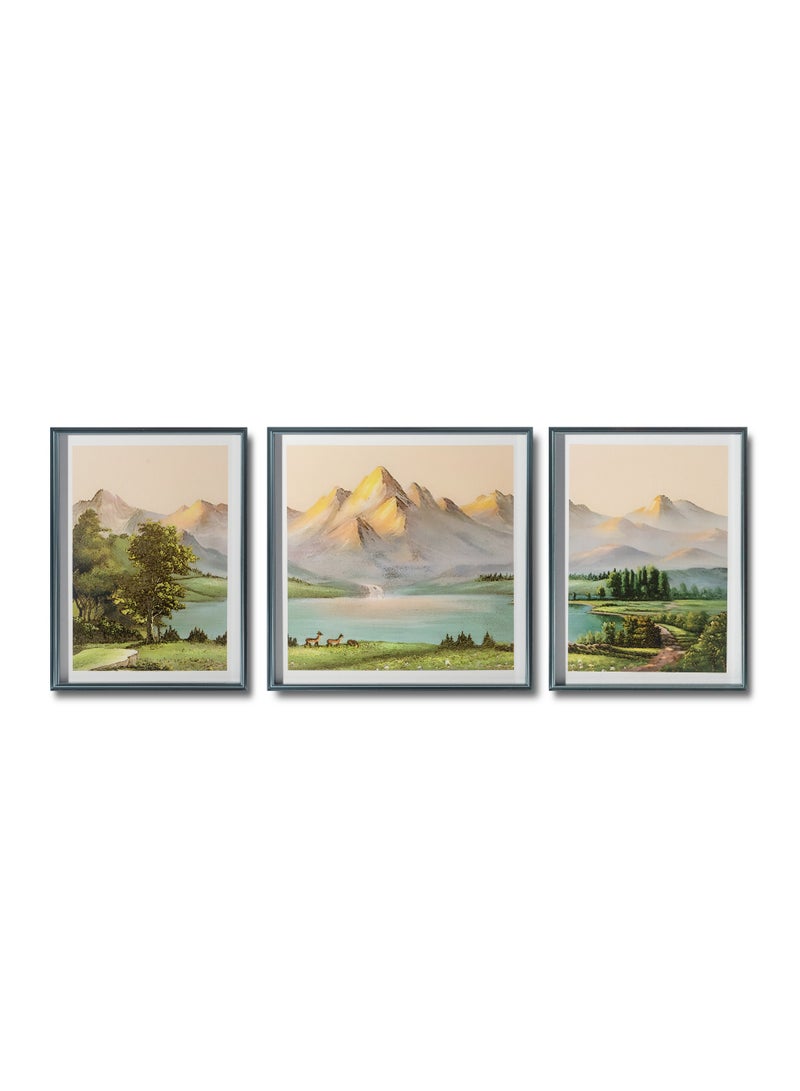 مجموعة لوحات جدارية ثلاثية – لوحة طبيعة حديثة للغرفة المعيشة أو النوم – مقاس 30x40سم / 40x40سم مع إطار معدني - Image 1