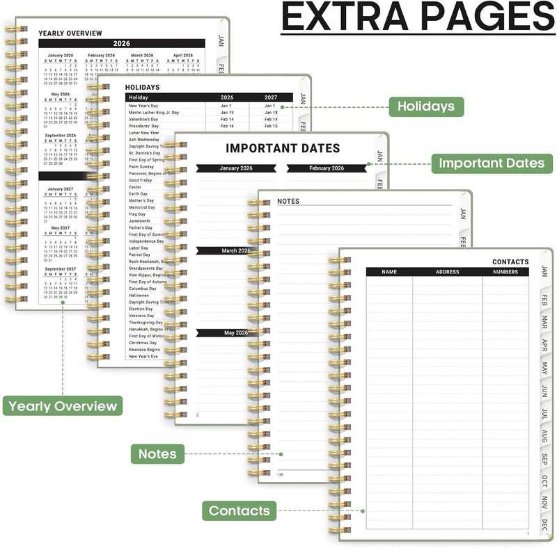 Taja 2026 Planner, Weekly and Monthly Calendar Planner, January 2026 - December 2026, Hardcover 2026 Calendar Book with Tabs For Women & Men, Inner Pocket, Spiral Bound, Perfect for Office Home School - Image 5
