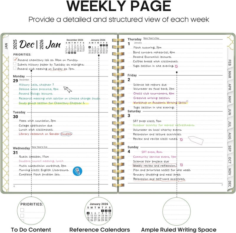 Taja 2026 Planner, Weekly and Monthly Calendar Planner, January 2026 - December 2026, Hardcover 2026 Calendar Book with Tabs For Women & Men, Inner Pocket, Spiral Bound, Perfect for Office Home School - Image 3