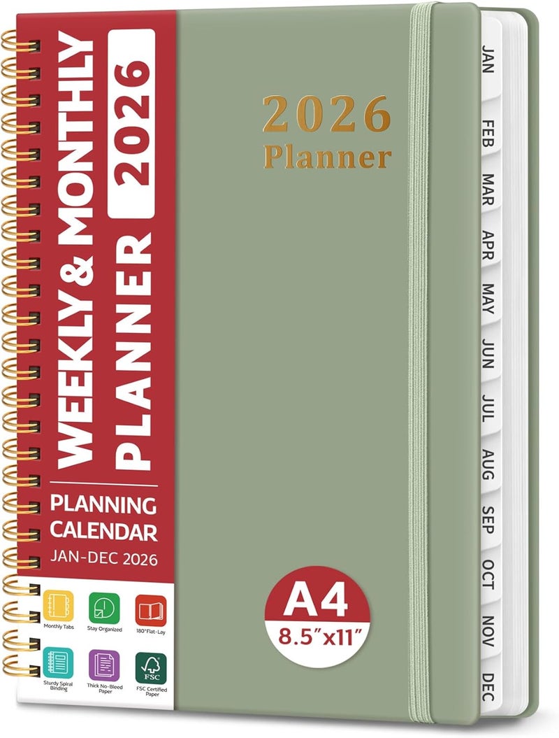 Taja 2026 Planner, Weekly and Monthly Calendar Planner, January 2026 - December 2026, Hardcover 2026 Calendar Book with Tabs For Women & Men, Inner Pocket, Spiral Bound, Perfect for Office Home School - Image 1