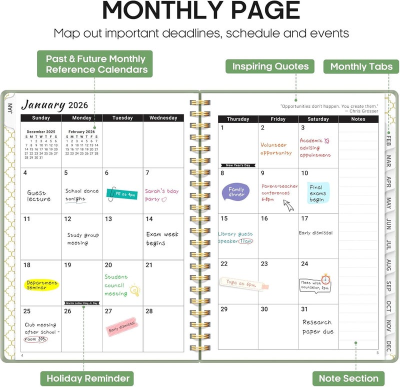 Taja 2026 Planner, Weekly and Monthly Calendar Planner, January 2026 - December 2026, Hardcover 2026 Calendar Book with Tabs For Women & Men, Inner Pocket, Spiral Bound, Perfect for Office Home School - Image 2