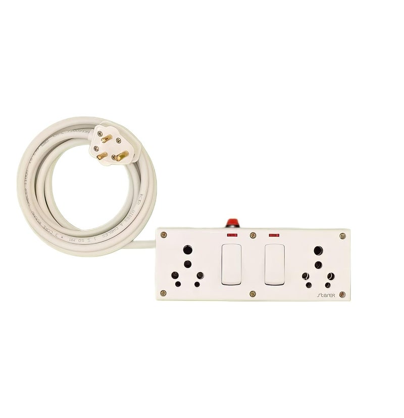 BRUK Bruk Extension Board with Long 15 sqmm 3 cor Wire Indicator Fuse 16A Switch Socket 2 Combined Board with 6A Small Plug 2 Meter Wire  - Image 1