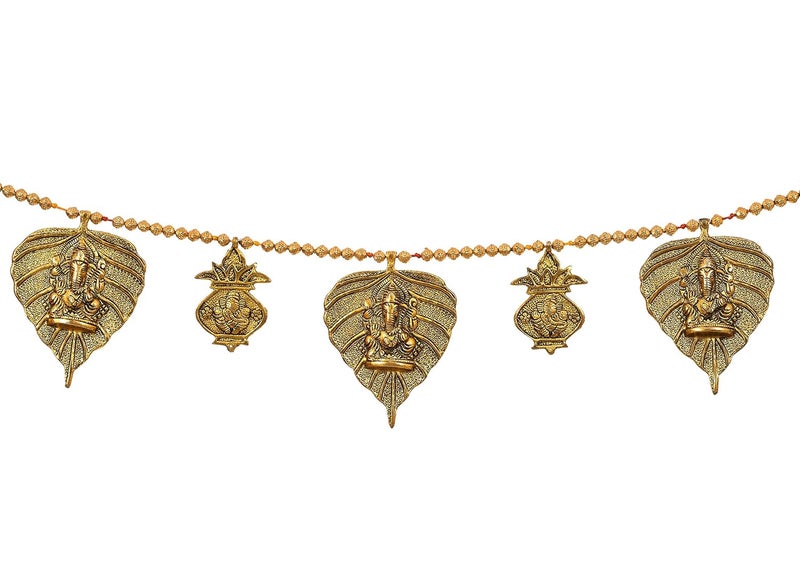 brown leaf Handmade Premium Antique Metal Ganesha Bandarwal Bandhawar Toran for Door & Wall Hanging for Diwali & Home Decoration - Image 3