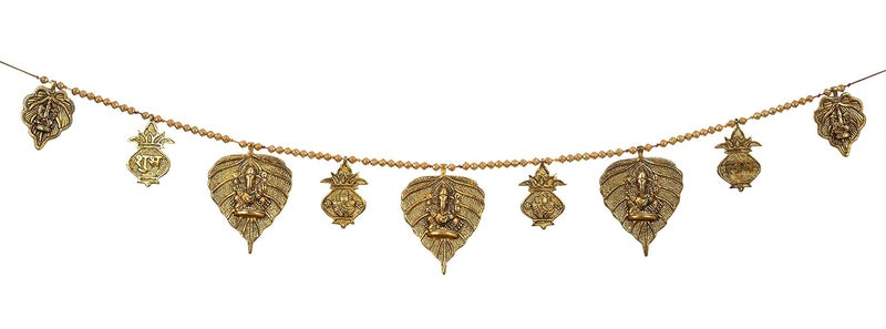 brown leaf Handmade Premium Antique Metal Ganesha Bandarwal Bandhawar Toran for Door & Wall Hanging for Diwali & Home Decoration - Image 2