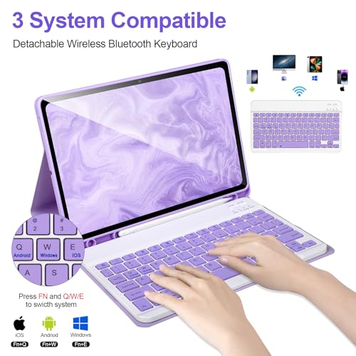 APHBZGE Keyboard Case for Samsung Galaxy Tab S10 Lite/S10 FE / S9 FE / S9 10.9-11 inch 2025/2023,Detachable Wireless Bluetooth Keyboard for Galaxy S10 FE,Auto Wake/Sleep with S Pen Holder, Purple - Image 4
