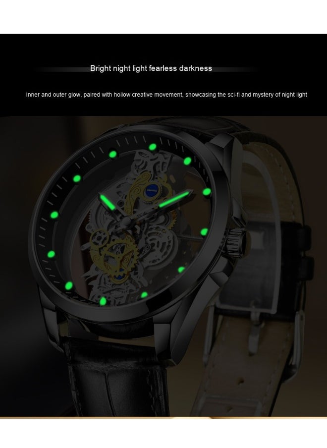 Double-Sided Transparent Skeleton Automatic Mechanical Watch for Men - Waterproof Luminous Quartz Watch