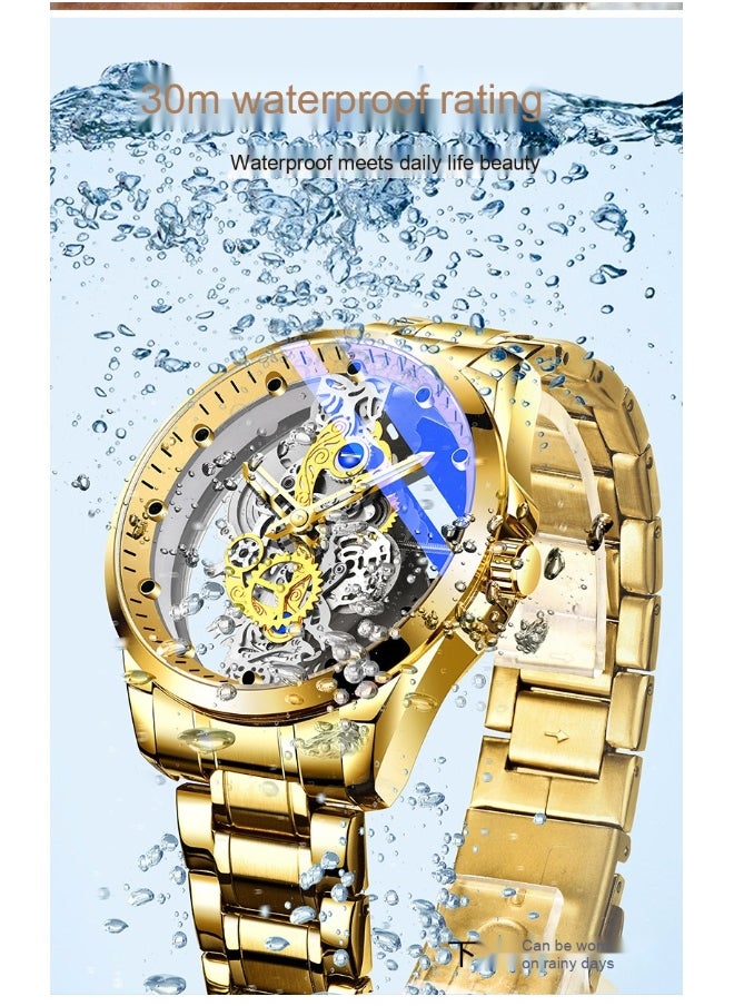 Double-Sided Transparent Skeleton Automatic Mechanical Watch for Men - Waterproof Luminous Quartz Watch