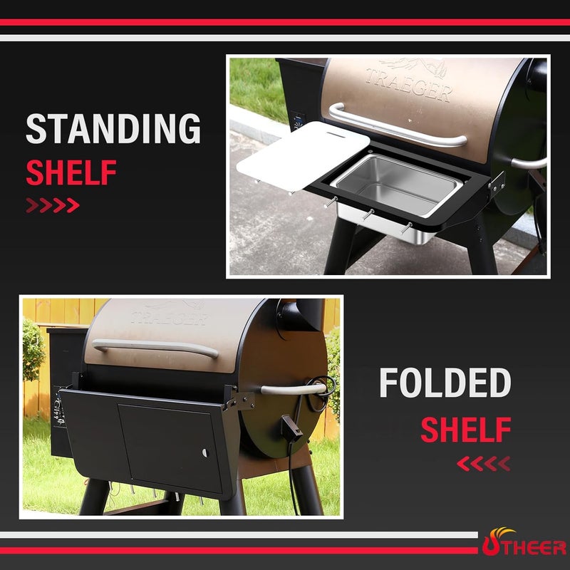 Utheer Upgraded Folding Front Shelf Accessories for Traeger Pro 22, Pro 575, Ironwood 650, BAC362, All-in-One Grill Table with Works Cutting Board,Basin,5 Hooks, Steel Grill Accessory for Food Prep & Storage - Image 5