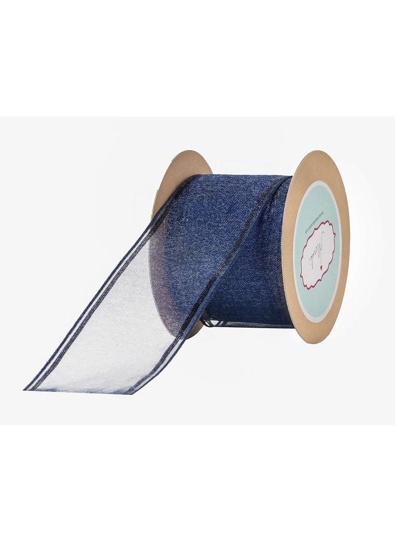 Meraki Cards Meraki Cards Navy Blue Sheer Ribbon with Navy Blue Metallic Edges Width 38mm 