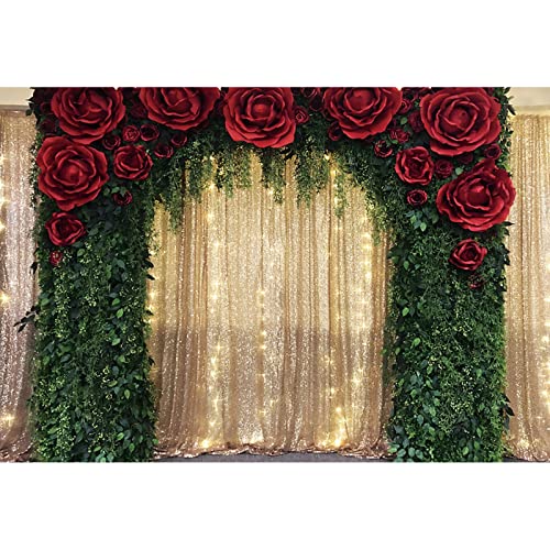 Eainb 10x8ft Gold Sequin Backdrop Red Rose Green Tree Vine Decoration Backdrop for Wedding Birthday Anniversary Engagement Baby Shower Event Decor Banner - Image 5