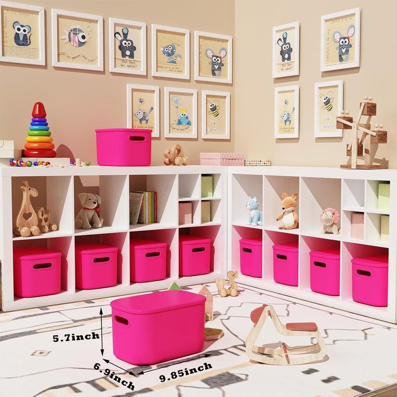 ORGIDOL 6 Pack Pink Storage Bins with Lids Stackable Storage Container for Organizing, Storage Boxes with Handle for Shelves, Cute Storage Bin for Craft, Snacks, 9.85x6.9x5.7 inch - Image 2