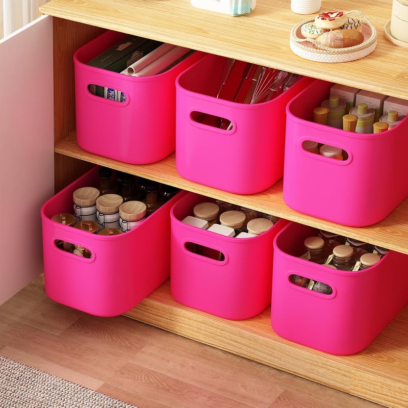 ORGIDOL 6 Pack Pink Storage Bins with Lids Stackable Storage Container for Organizing, Storage Boxes with Handle for Shelves, Cute Storage Bin for Craft, Snacks, 9.85x6.9x5.7 inch - Image 5