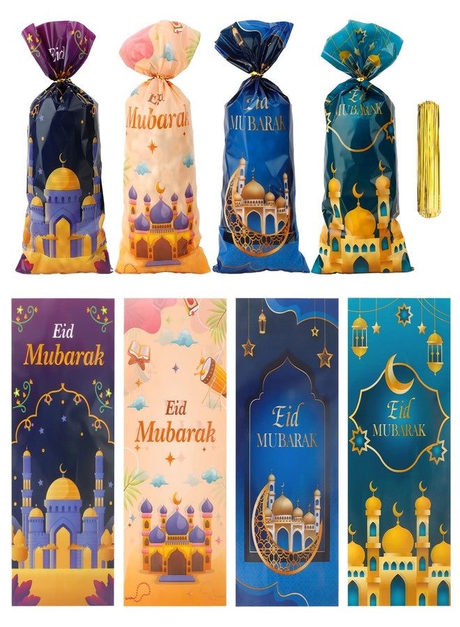 ChicQuench Ramadan Treat bags, 120 PCS Eid Mubarak Cellophane Treat Bags, Ramadan Eid Mubarak Gift Bags, Eid Mubarak Ramadan Candy Cookie Goodie Snack Bags with Twist Ties Gifts for Eid Mubarak Party Decorations - Image 1