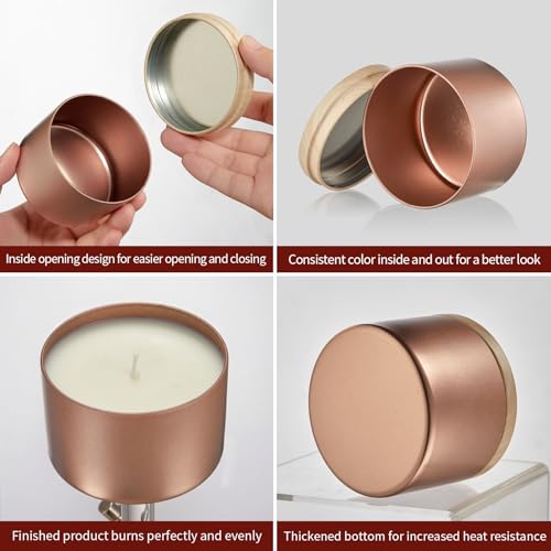 MGLIFEUL Candle Tins Jars Container Vessels for Making 4 8 Oz Rose Glod Empty Candle Tins Can Gift Box Packaging With Lid Wax Container Bulk Making Diy Candle Supplies Accessories(Rose Glod,4oz,12pcs) - Image 5