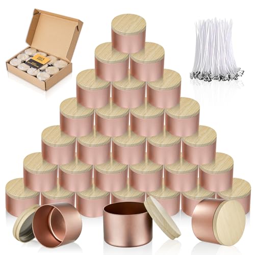 MGLIFEUL Candle Tins Jars Container Vessels for Making 4 8 Oz Rose Glod Empty Candle Tins Can Gift Box Packaging With Lid Wax Container Bulk Making Diy Candle Supplies Accessories(Rose Glod,4oz,12pcs) - Image 1