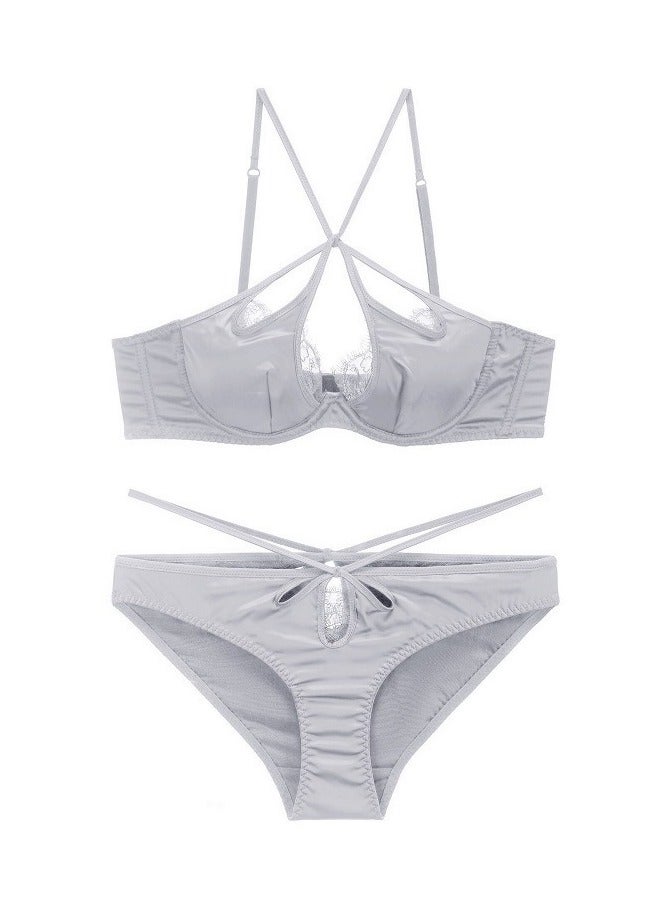 KUYING New Vine Jacquard Half Cup Lace Bra Small Chest Gathering Anti Drop Bra Set