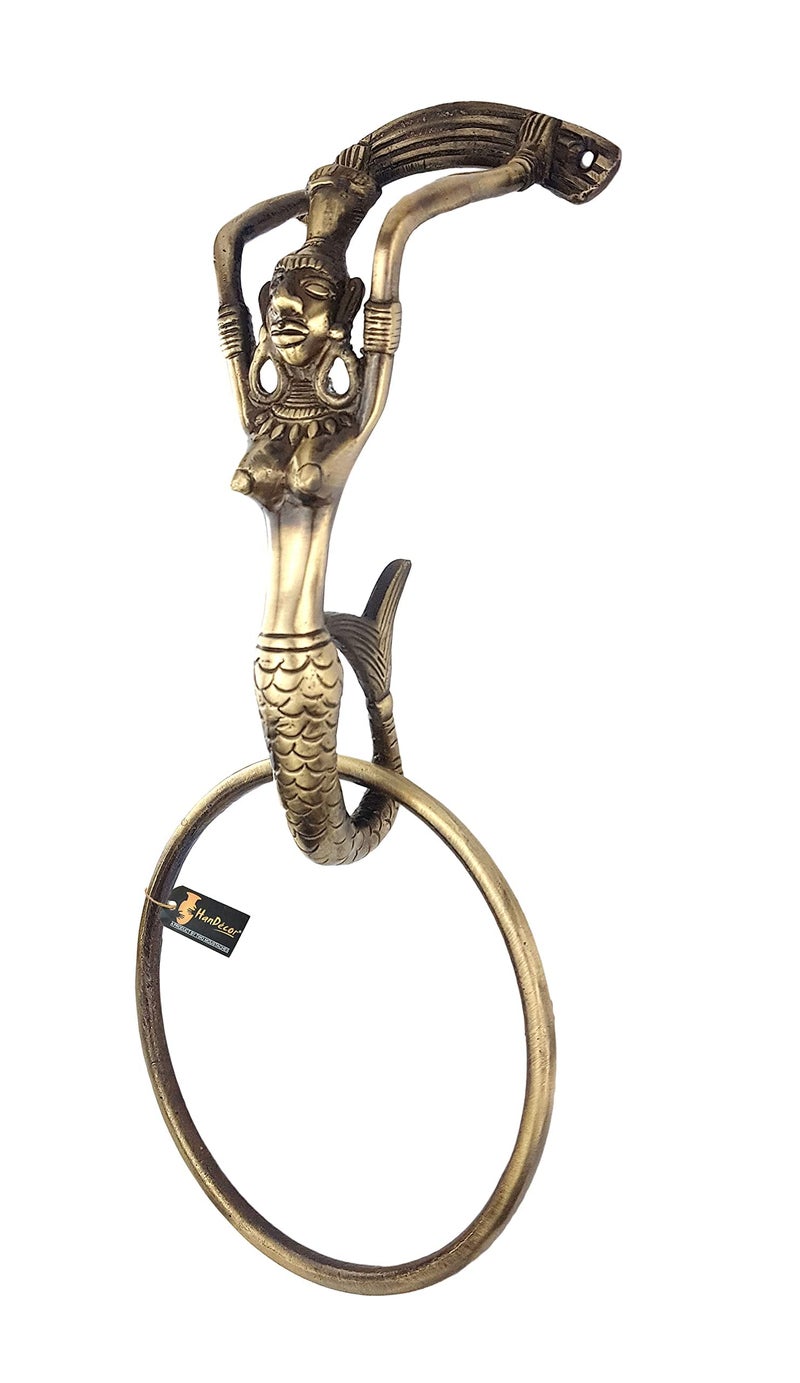 Two Moustaches Mermaid Design Brass Towel Hanger, Brass Towel Holders for Bathroom, Standard, Pack of 1 - Image 4