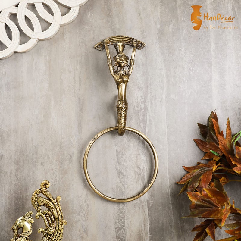 Two Moustaches Mermaid Design Brass Towel Hanger, Brass Towel Holders for Bathroom, Standard, Pack of 1 - Image 2
