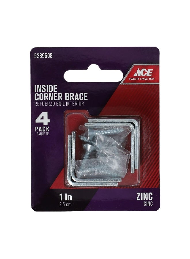 ACE 4-Piece Zinc Inside L-Corner BrSilver 1 x 0.5 Inch 01-3404-210 - Image 1