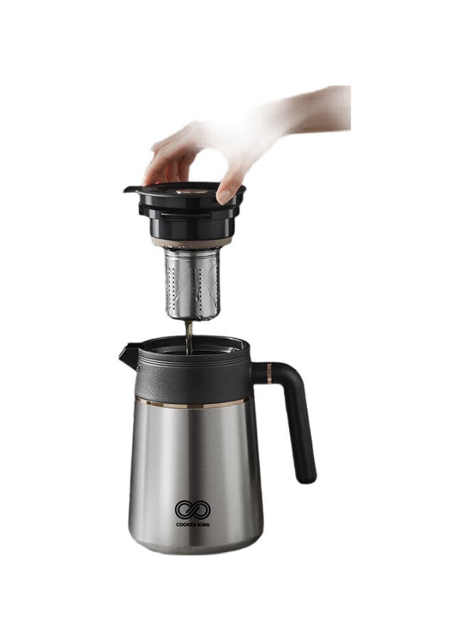 COOKER KING غلاية شاي سيراميك من كوكير كين مع قفل طازج، وعاء عازل بسعة كبيرة لفصل الماء عن الشاي، وعاء تحضير الشاي للمكتب، أسود 1 لتر - Image 2