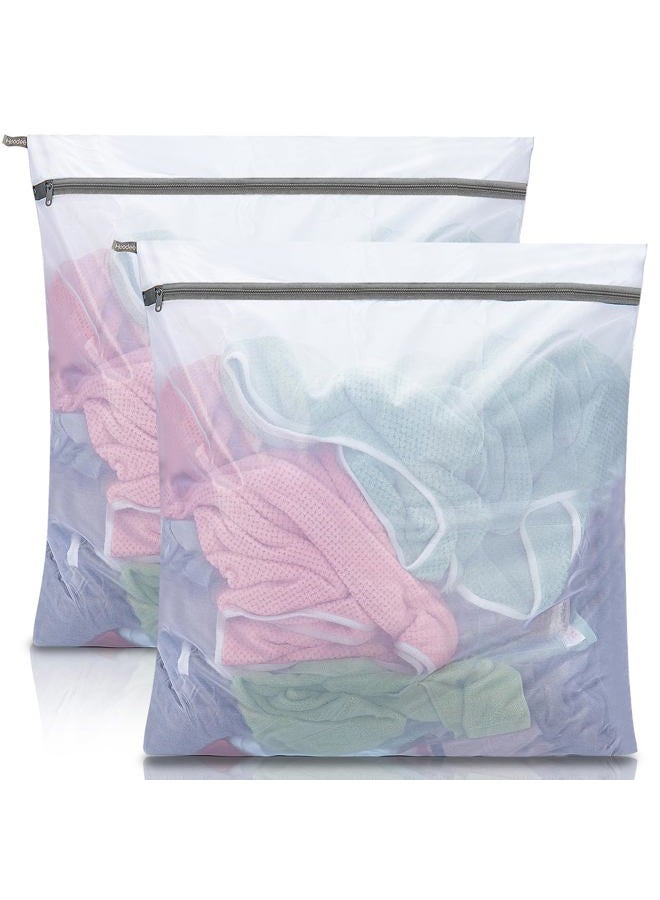 Hoodeet أكياس غسيل شبكية للملابس الحساسة، 30"x30" أكياس غسيل شبكية كبيرة جداً للغسالة، حقيبة غسيل حساسة، أكياس تخزين الملابس للسفر للرحلات البحرية، التخييم، الكلية (عبوة 2) - Image 1