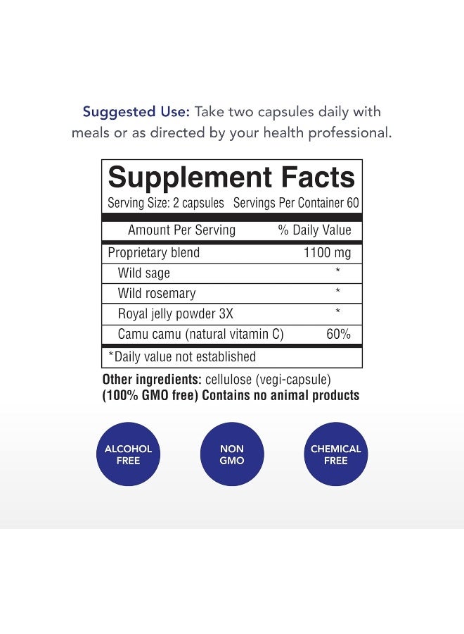 Physician's Strength AdrenoPower - 120 Vegi Capsules - Energy & Adrenal Support - with Royal Jelly, Wild Rosemary, Sage, Camu Camu, Pantothenic Acid - 60 Servings - Image 2