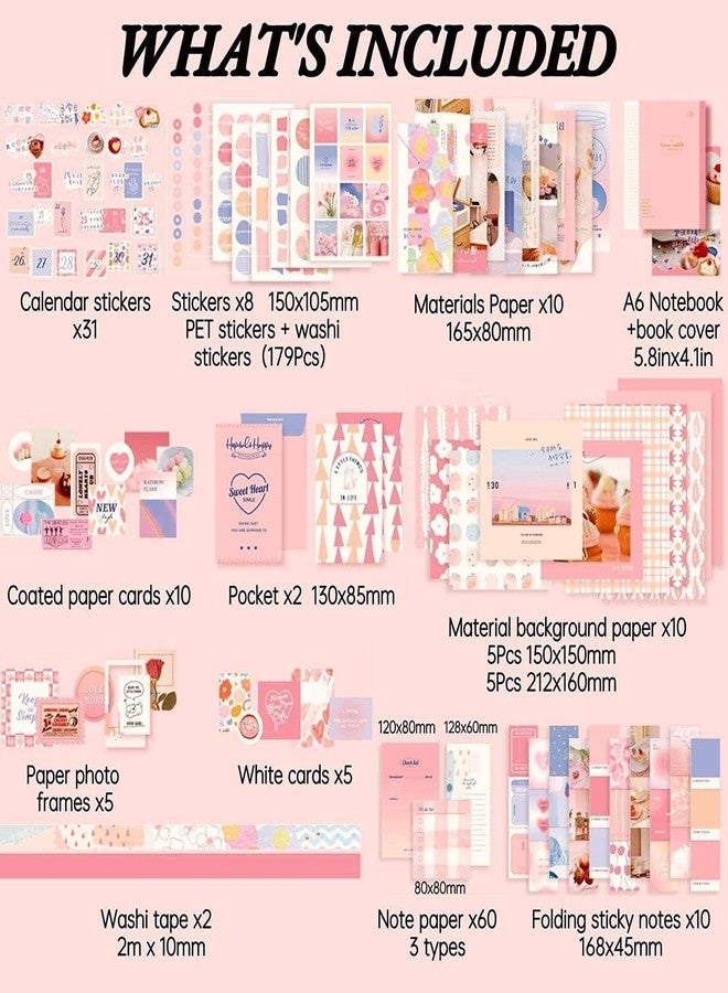 LANLOY A6 Grid Notebook Paper Vintage Aesthetic Scrapbook Kit, Attractive Cover Designs Supplies Kit With Bullet Junk Journal, Stationery Journaling Gift For Girl (Pink icream book) - Image 2